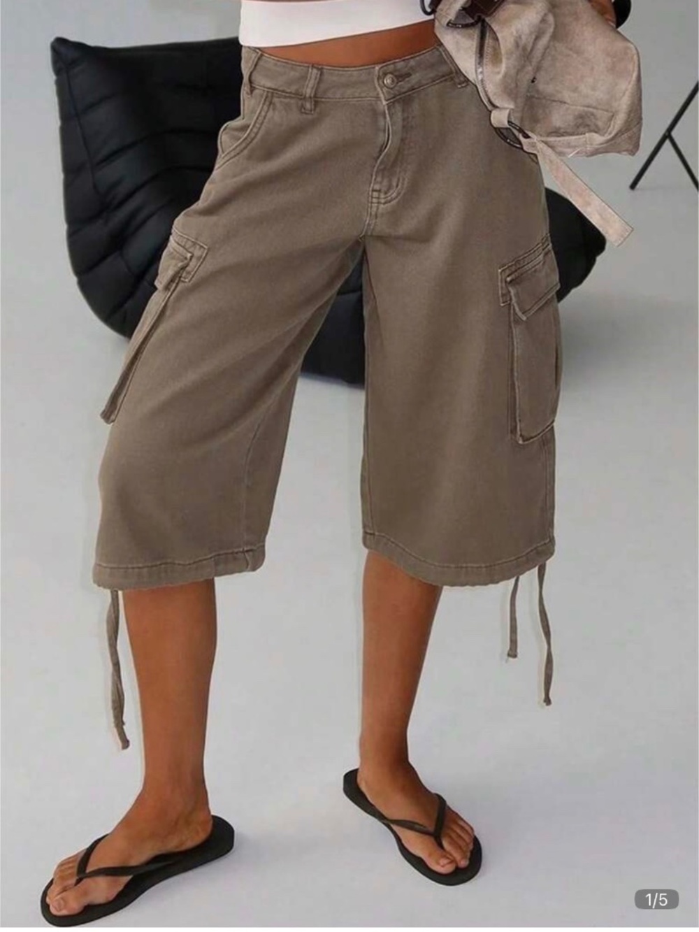 SHEIN Washed Denim Cargo Bermuda Shorts, Y2K Loose Wide Leg Jorts With Big Sides